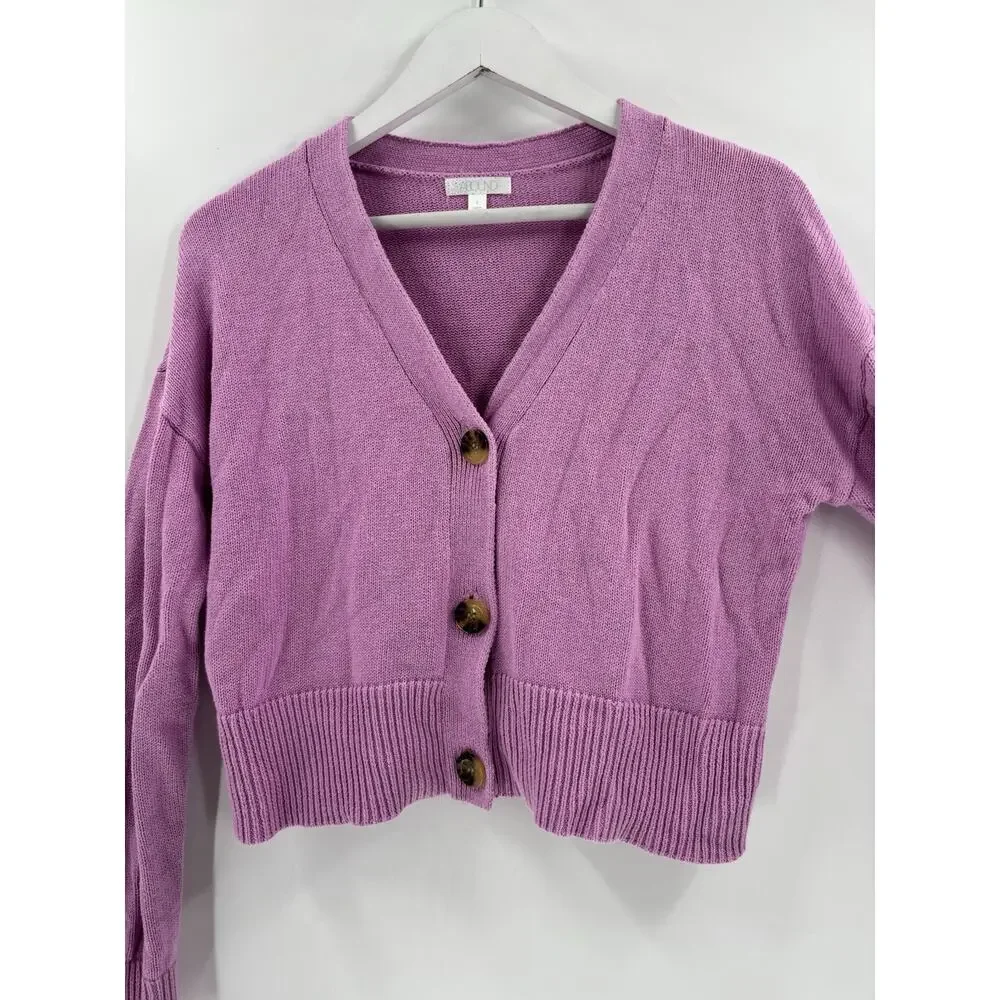 Abound Cardigan Sweater Womens Small Purple Buttons Knit 100% Cotton Stretch